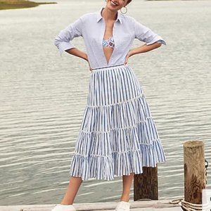 J. Crew Tiered Cotton Midi Skirt in Stripe L